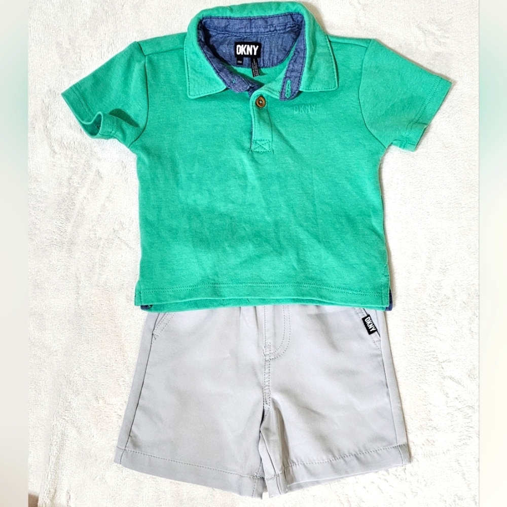 DKNY - Green Polo Shirt With Shorts for Kids (Boy) 18 Months Old
